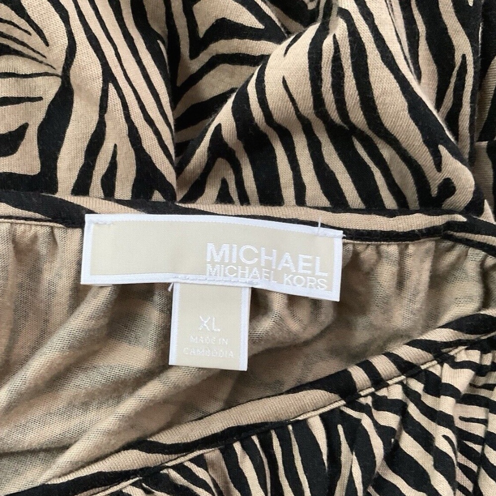 Michael Kors Women Top Shirt Blouse Zebra Print Flare Sleeve Black & Tan XL - Picture 6 of 10